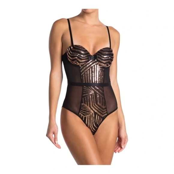 Secret Lace Sequin Panel Bodysuit NWOT - Picture 1 of 8